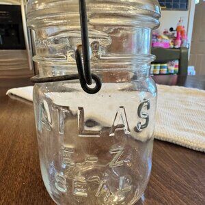 Vintage Atlas E-Z Seal Clear Glass Pint Canning Jar with Wire Bail Glass Lid